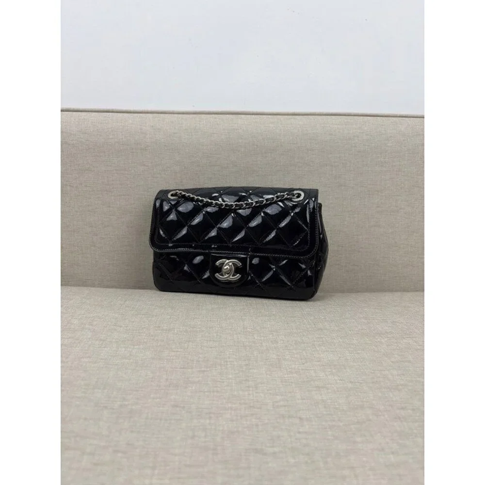 CHANEL Black Patent Leather Classic Flap Small SHW